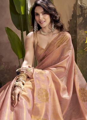 baby pink kiri silk blend zari weaving party wear saree 3