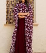 Maroon  Georgette embroidered top and skirt