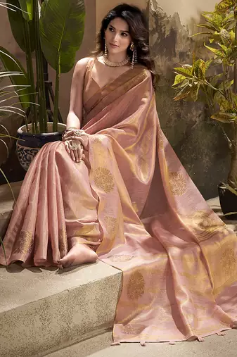 baby pink kiri silk blend zari weaving party wear saree