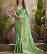 sea green kiri silk blend zari weaving party wear saree