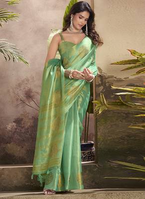 sea green kiri silk blend zari weaving party wear saree 2