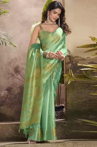 sea green kiri silk blend zari weaving party wear saree