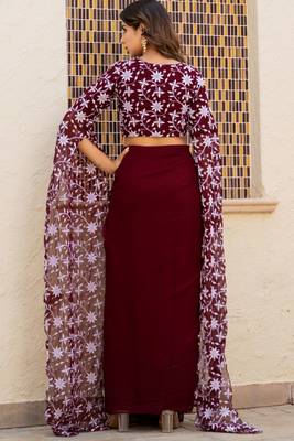 Maroon  Georgette embroidered top and skirt 4