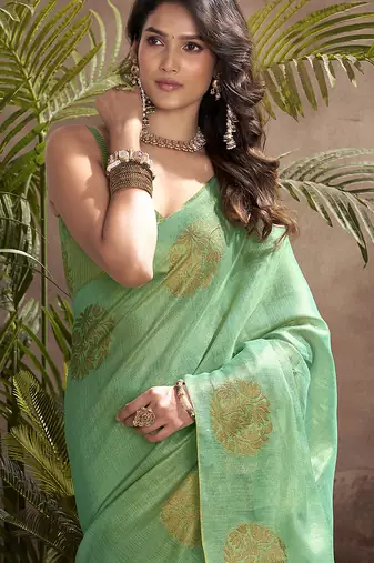 sea green kiri silk blend zari weaving party wear saree