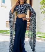 Blue Georgette embroidered top and skirt