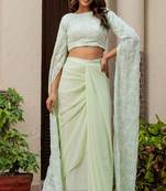 Green Georgette embroidered top and skirt