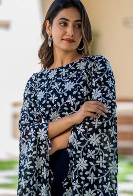 Blue Georgette embroidered top and skirt 2