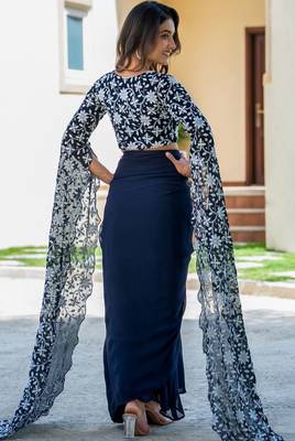 Blue Georgette embroidered top and skirt 4