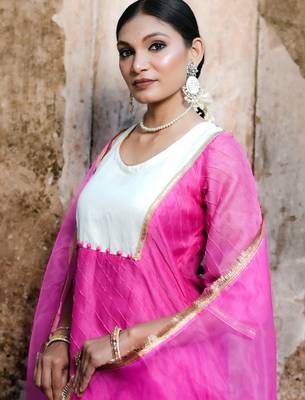Pink cotton silk woven kurta set 2