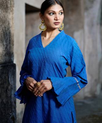 Royal-blue cotton silk woven kurta set 2