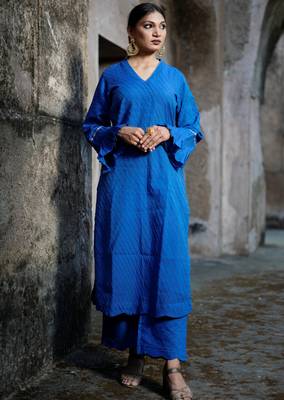 Royal-blue cotton silk woven kurta set 3