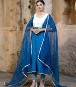Royal-blue cotton silk woven kurta set