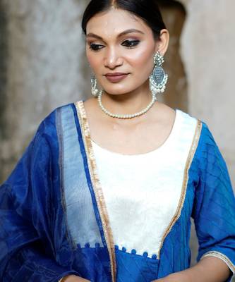 Royal-blue cotton silk woven kurta set 4