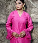 Pink cotton silk woven kurta set