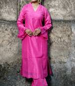 Pink cotton silk woven kurta set