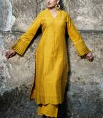 Mustard cotton silk woven kurta set
