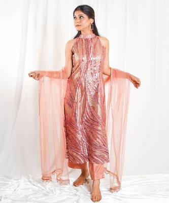 Rose gold royale pants indo-western set 1