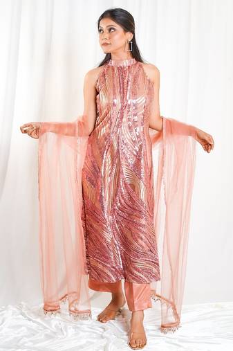 Rose gold royale pants indo-western set