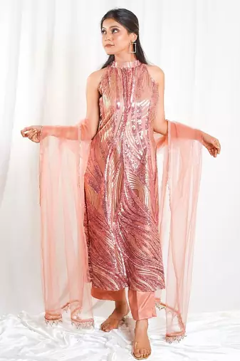 Rose gold royale pants indo-western set