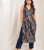 Celestial navy blue pants indo-western set