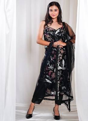Floral black pants indo-western set 1
