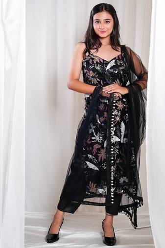 Floral black pants indo-western set