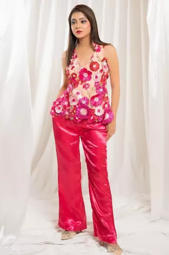 Peachy petals pants indo-western set