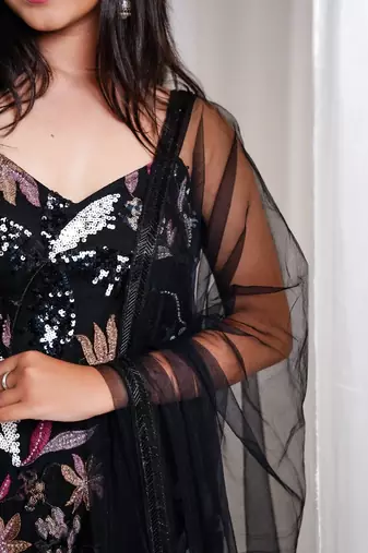 Floral black pants indo-western set