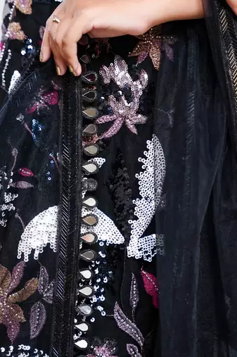 Floral black pants indo-western set