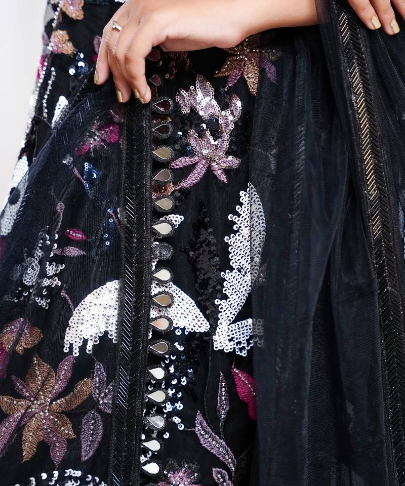 Floral black pants indo-western set