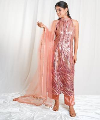 Rose gold royale pants indo-western set 2