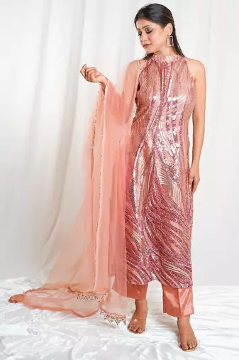 Rose gold royale pants indo-western set