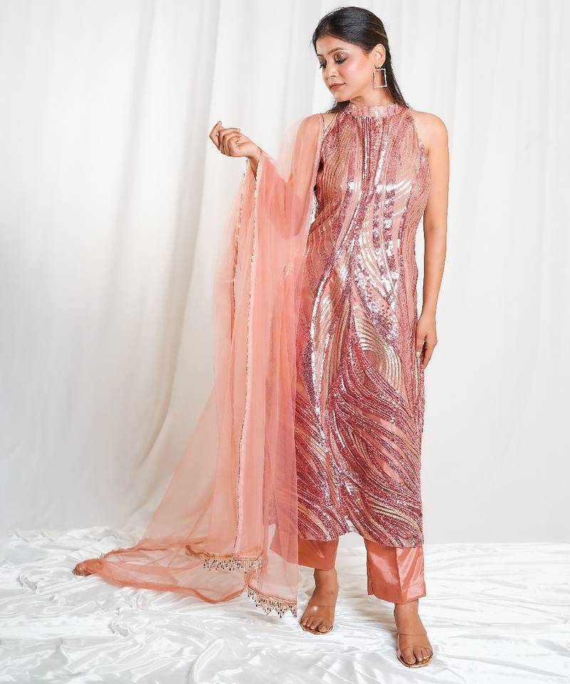 Rose gold royale pants indo-western set