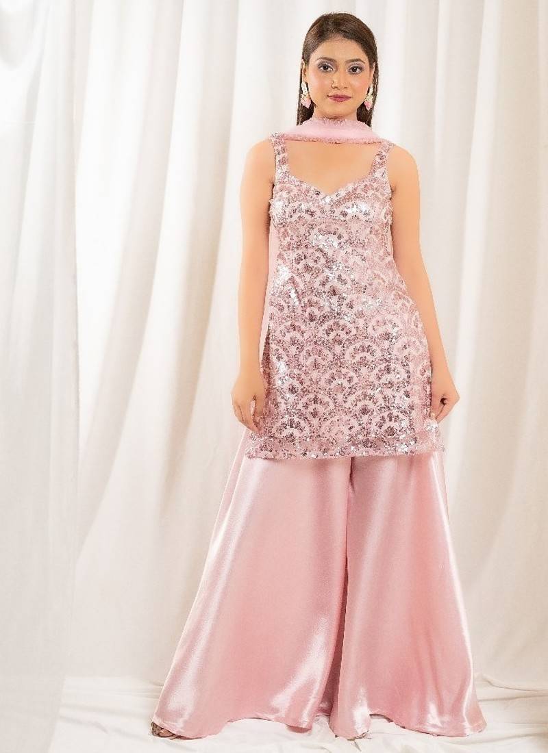 Pink mirage sharara set