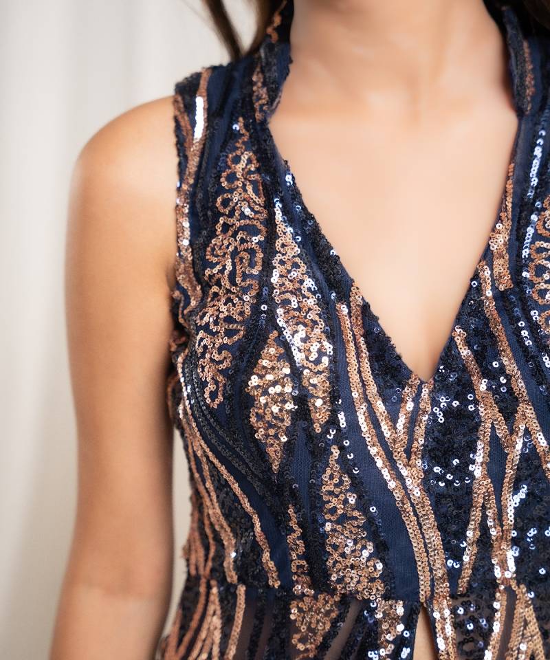 Celestial navy blue pants indo-western set