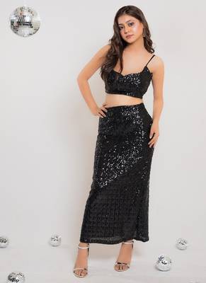 Black sequin slit co-ord 1