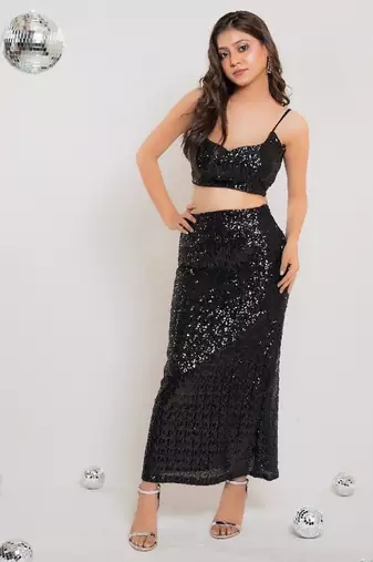 Black sequin slit co-ord