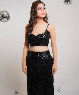 Black sequin slit co-ord 4