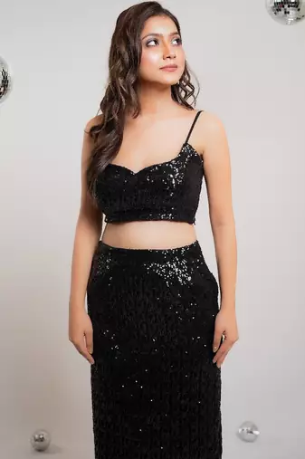 Black sequin slit co-ord
