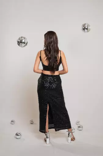Black sequin slit co-ord