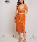 Orange sequin slit co-ord
