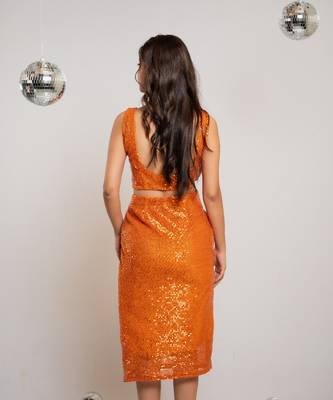 Orange sequin slit co-ord 5
