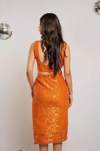 Orange sequin slit co-ord