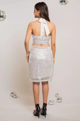 Silver sequin bow co-ord