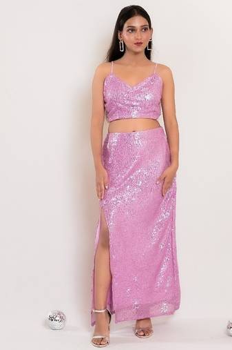 Lilac sequin slit co-ord