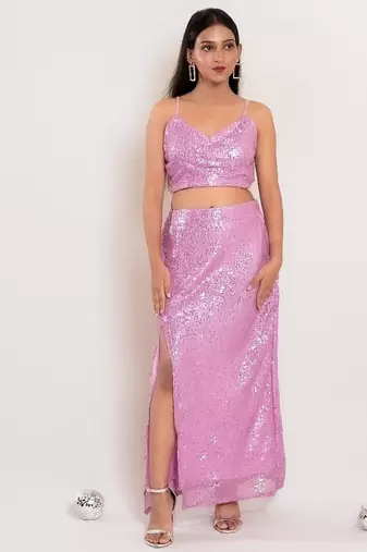 Lilac sequin slit co-ord