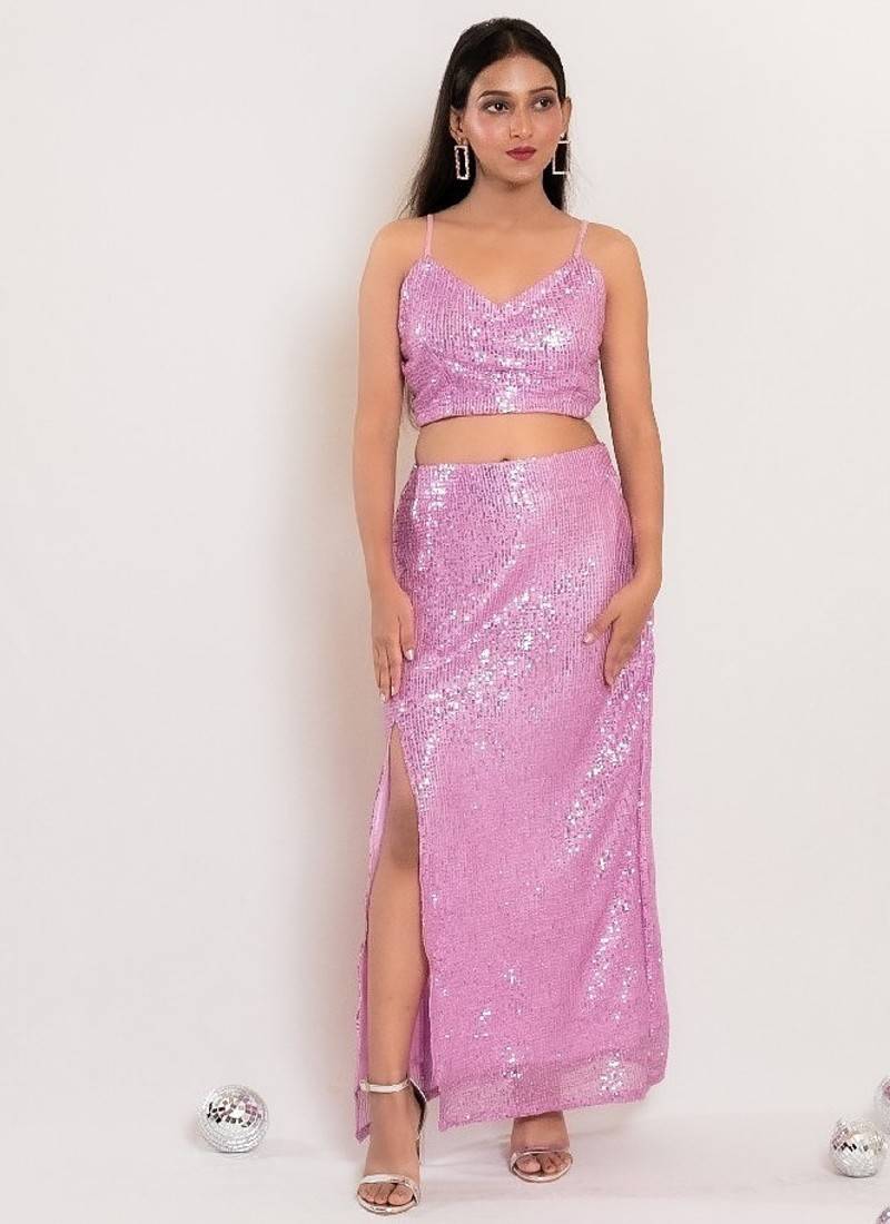 Lilac sequin slit co-ord