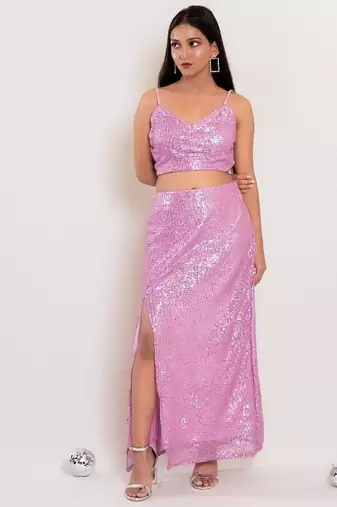 Lilac sequin slit co-ord
