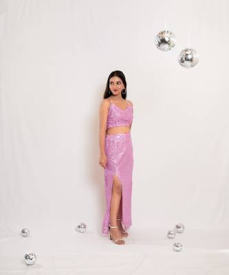 Lilac sequin slit co-ord 3