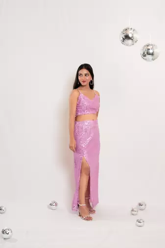 Lilac sequin slit co-ord